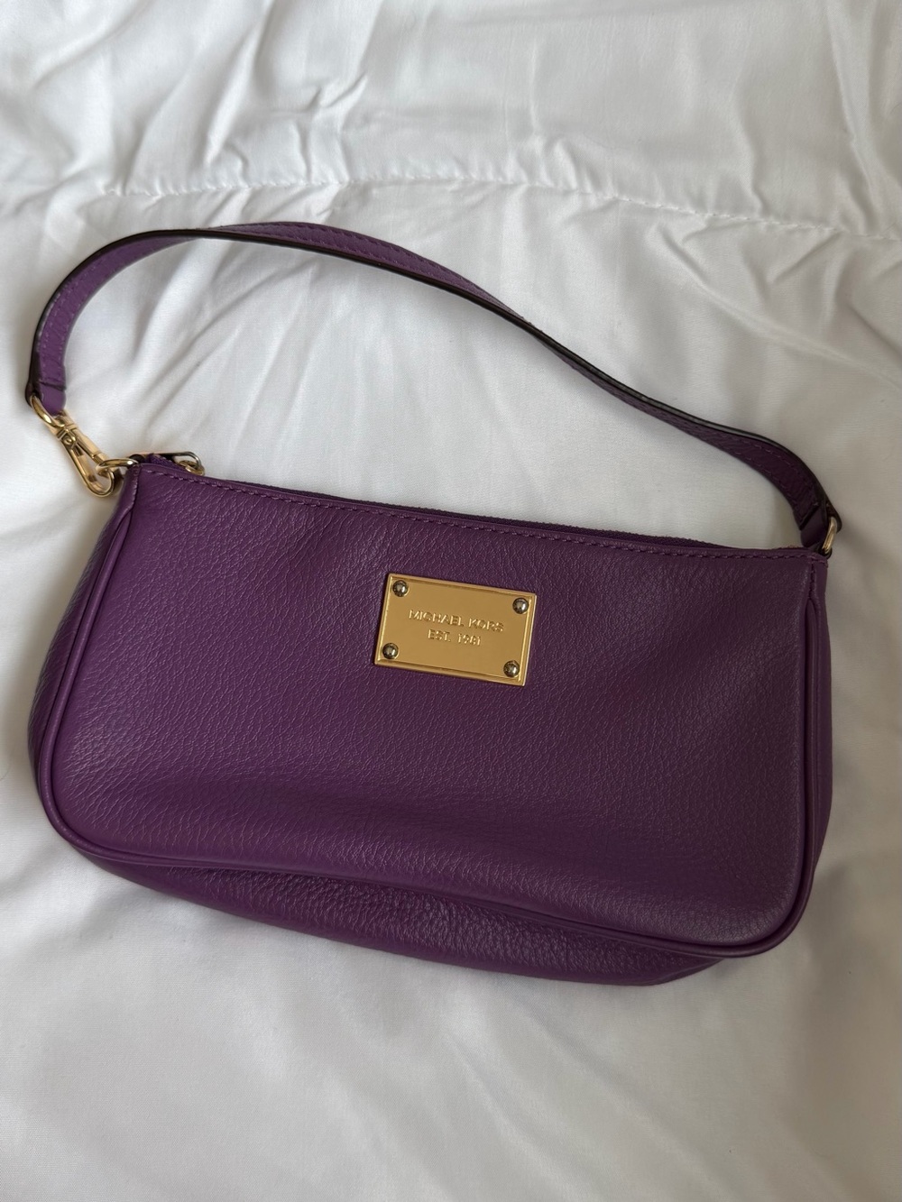 Michael Kors Plum Leather Shoulder Bag with Gold Plaque